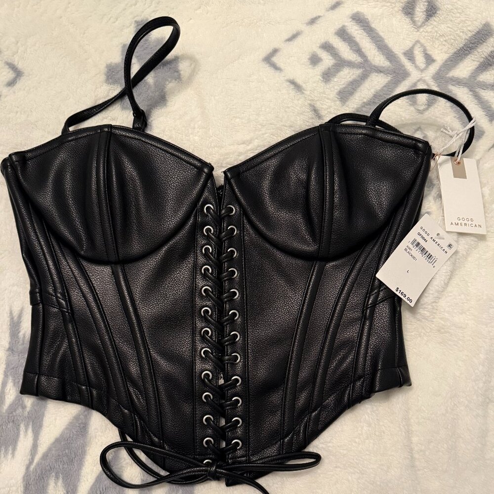 Good American Faux Leather Bustier